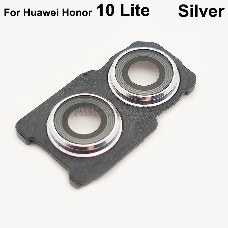 Aocarmo Voor Huawei Honor 10 /10 Lite Belangrijkste Camera Lens Rear Back Camera Lens Glas Met Frame Ring Cover sticker: 10 Lite --Silver