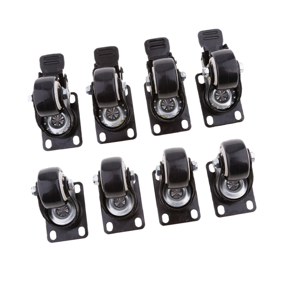 Conjunto de 8 peças rodízios giratórios freio para carrinhos móveis cadeiras de rodas 1.5 black black preto
