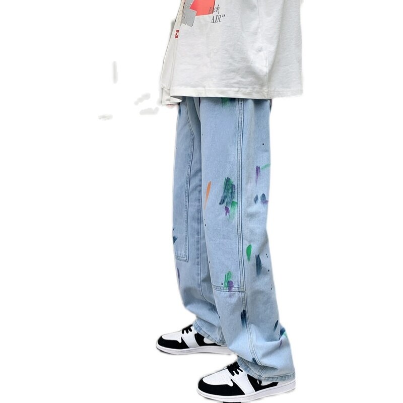 Cotton Graffiti Jeans Men Retro Baggy Casual Straight Jeans Men Streetwear Loose Hip-hop Denim Pants Mens Trousers S-2XL