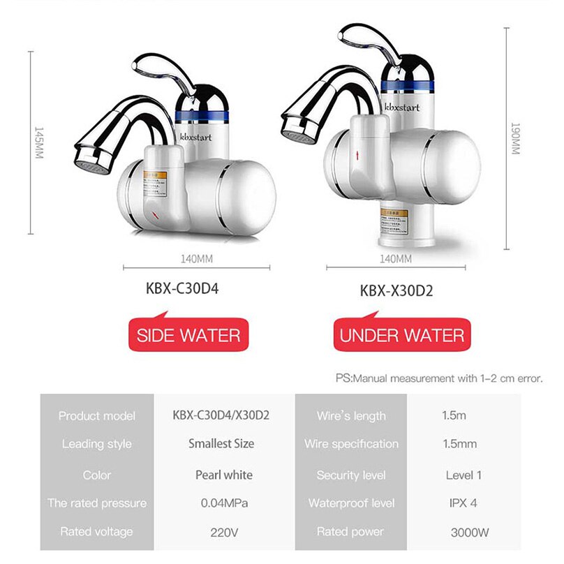 Electric Kitchen Water Heater Tap Instant Water Faucet Tankless Instantaneous Cold Water Heating Heater Under or Side Flow
