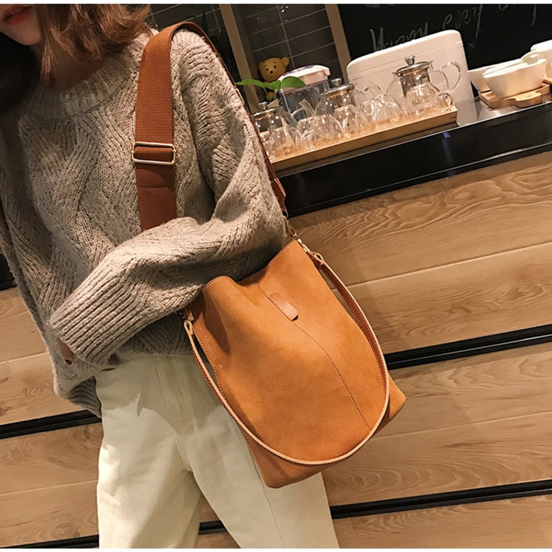 Retro nubuck dames leren handtassen crossbody bucket bags voor dames grote capaciteit vintage schoudertas torebki damskie