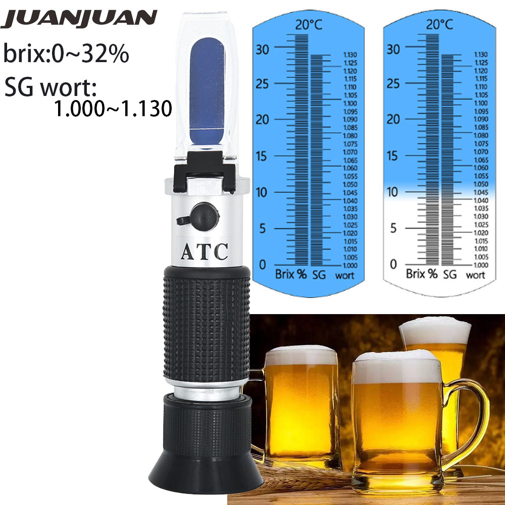 Alcohol Refractometer SG 1.000-1.130 Bier Alcoholmeter Hydrometer Brix 0-40% Suiker Alcohol 0-25% Dual Schaal Meter voor Moonshine: Black