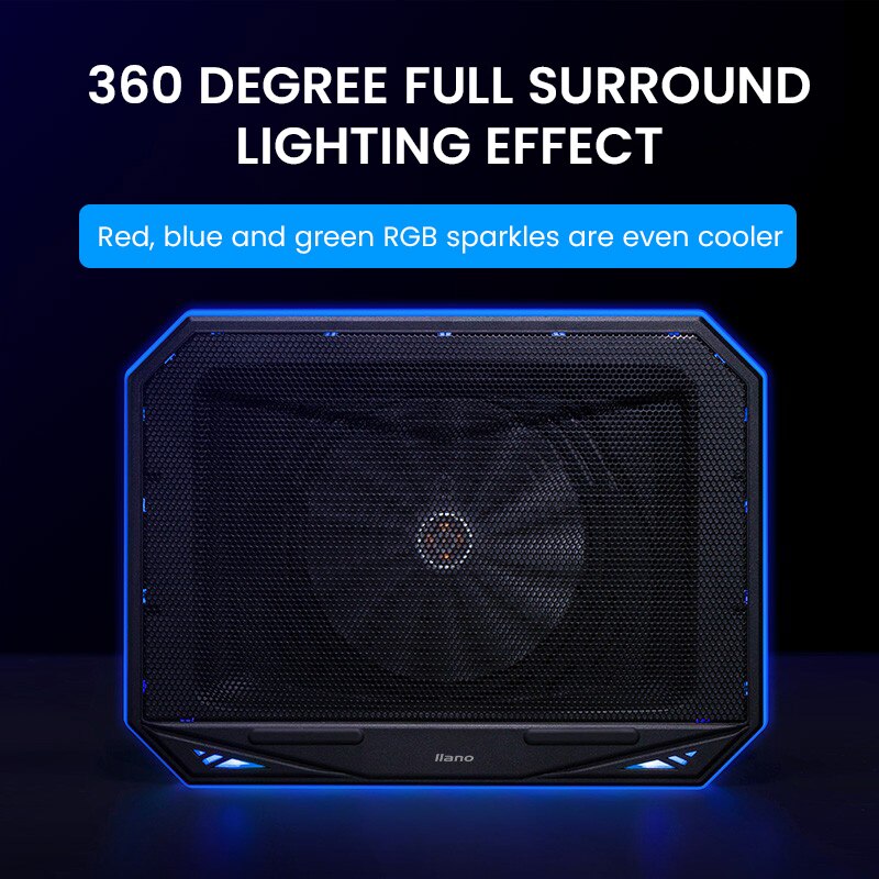 LLANO Within 18inches Gaming Laptop Cooler A Large Fan Laptop Cooling Pad Full Surround RGB Marquee Notebook Radiator Stand