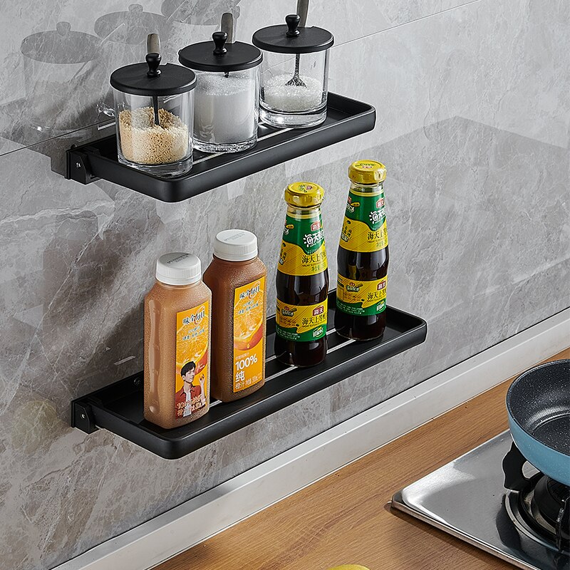 Bathroom shelf bathroom shower shelf aluminum bathroom corner movable shelf wall mounted black kitchen storage rack