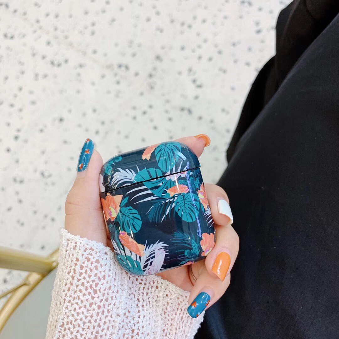 Luxe bananenbladerenhoesje voor airpods 2 hoesjes, siliconen beschermhoes voor airpods 2 hoesjes, bloemen en aardbeien