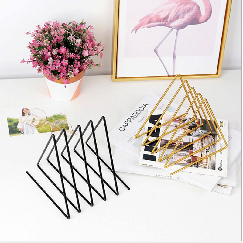 Nordic minimalist style wrought iron triangle book shelf book stand home office desk book storage ornaments