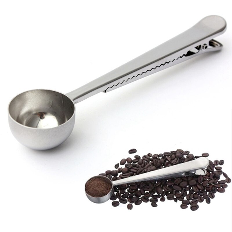 Cuchara de café multifunción de acero inoxidable con Clip, cuchara dosificadora para té y café, 1 taza, cucharada medidora de café molido