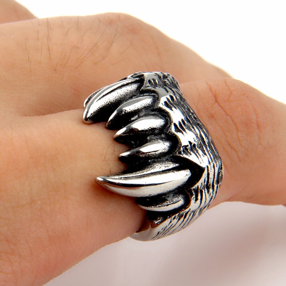 Anillo de dientes de vampiro gótico para hombres y mujeres, joyería Retro de acero inoxidable, estilo Punk, motorista