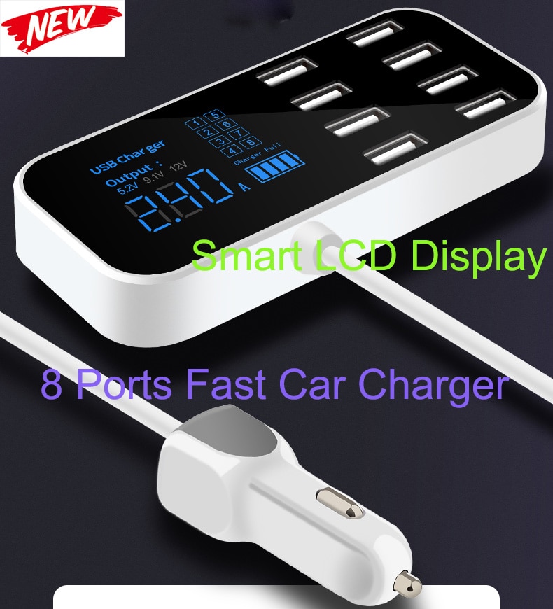 Schnell Auto Ladegerät 8 Port Multi USB LCD Display Carregador Auto Schnell Ladung Für iPhone 6 7 8 X XR XS 11 Por MAX Samsung Mate30 Por