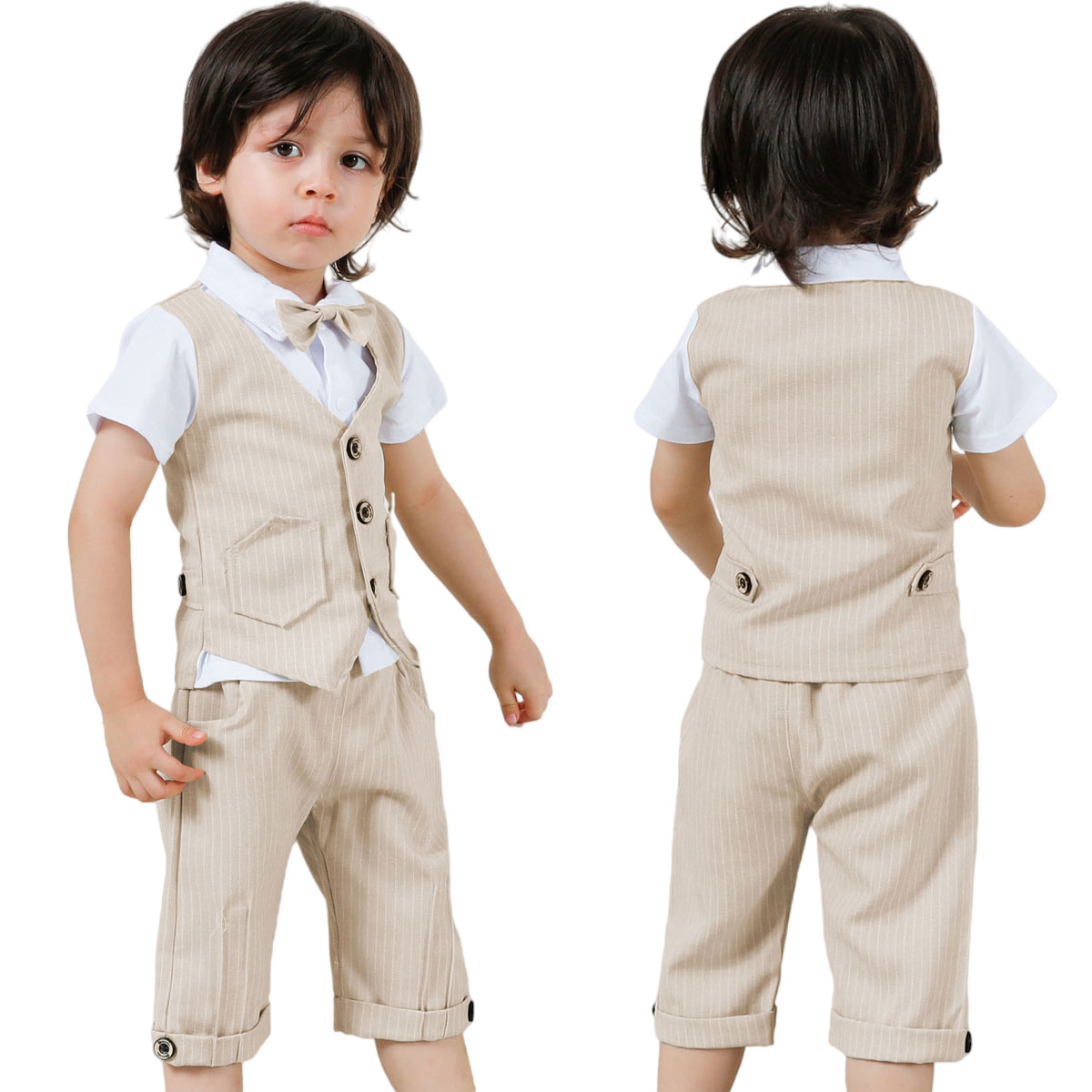 Baby drenge herre fødselsdags outfit spædbarn bryllupsfest dragt småbørn dåb formelt tøj sæt dåbskjole: Khaki / 4t