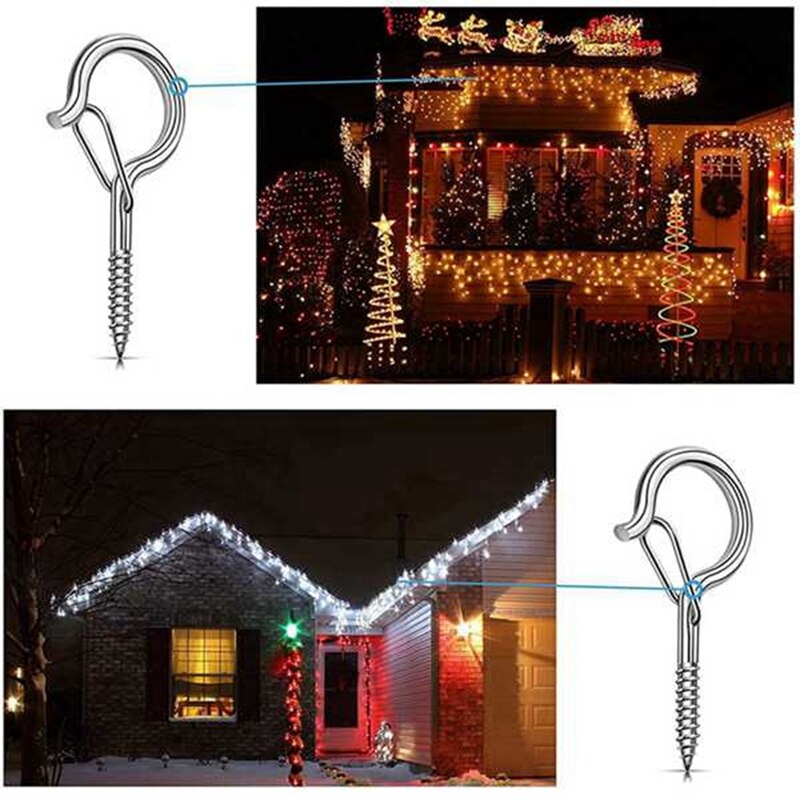 40 Pack Q-Hanger Hooks Metal Screw Hooks Safety Buckle Christmas Lights Hanger for Outdoor LED Xmas Lights