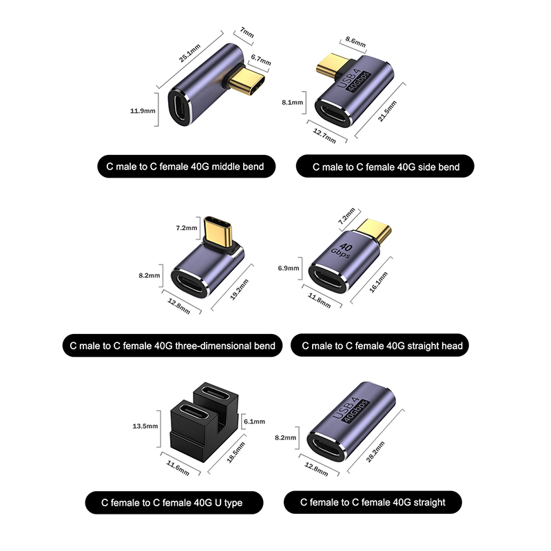 1PC USB Type-C Adapter 90 Degree Quick Charge Converter Male To Female PD Data Transfer for Macbook 40Gbps High Speed Adapter