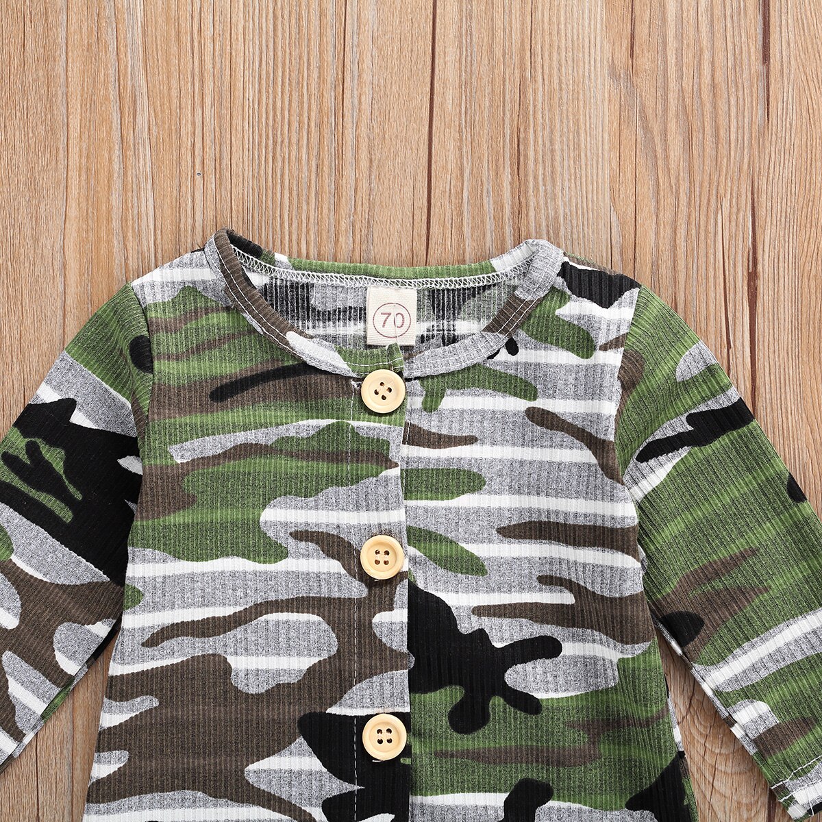 Focusnorm 0-18M Zuigelingen Baby Jongens Rompertjes Camouflage Gestreepte Print Lange Mouw Enkele Breasted Herfst Jumpsuits