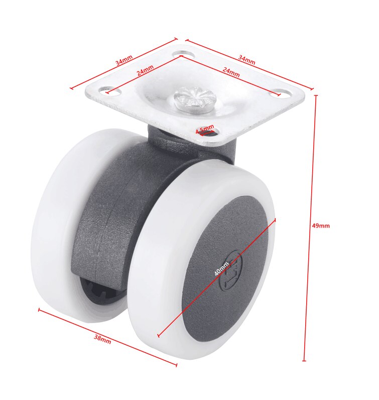 Myhomera 4x 1.5 tums universal mute möbelhjul hjul 8mm skruv/plåt kraftiga svängbara länkhjul rullar gummibroms