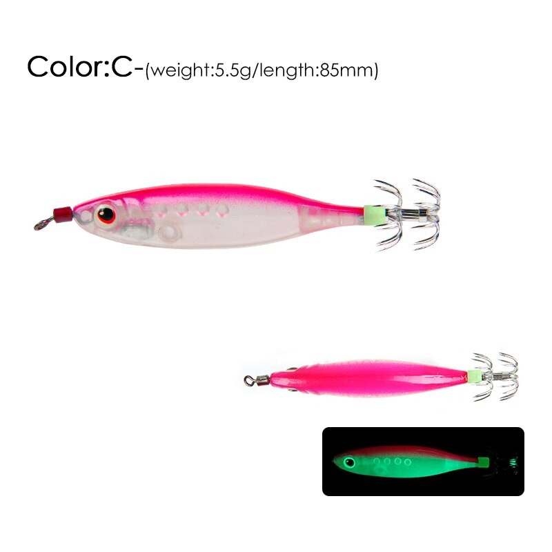 LETOYO-9,5g, 80mm,señuelo de pesca flotante, jibioneras, pajaritos pesca calamar, anzuelo de calamar, Jigging, gambas artificiales, luminoso, señuelos pulpo, sepia, para pesca en el mar, poteras calamar: c 5.5g 85mm