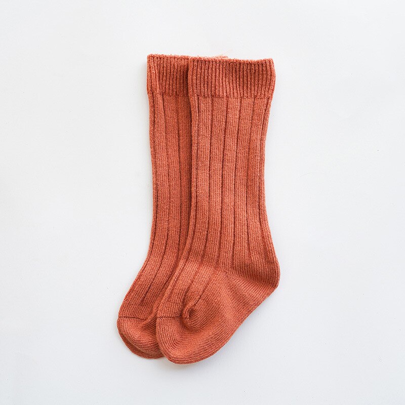 Calcetines de algodón de punto acanalado para bebé, Niña y niño, hasta la rodilla, largos, calentador de piernas, Color sólido, para verano y otoño: orange