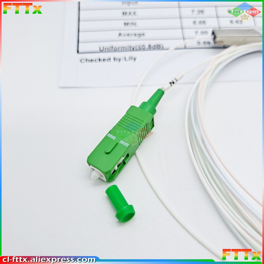 Fiber Optical PLC Splitter SC APC 1 : 2 Mini steel tube type 1x2 0.9mm Fiber Opitc Splitter SC/APC Connector