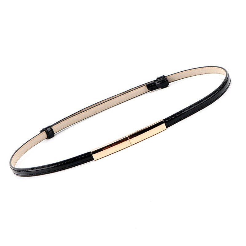 Cinturón elástico ajustable para mujer, cinturón delgado de cuero con hebilla dorada, negro, blanco y azul, pasek damski: black