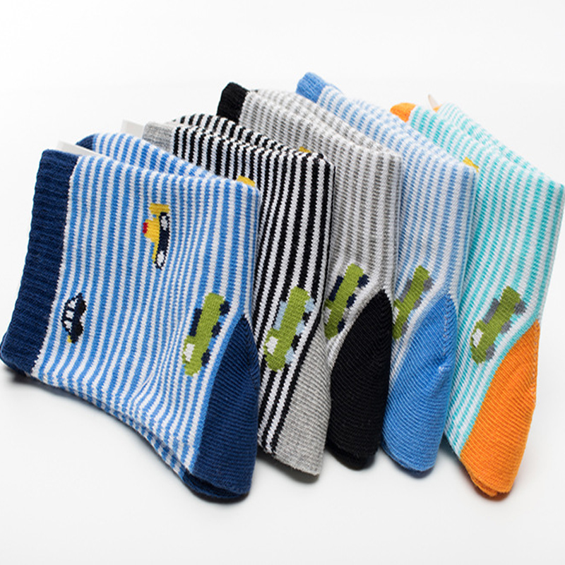 Calcetines de algodón a rayas para niños, medias de dibujos animados, para niños de 2 a 10 años, 5 par/lote