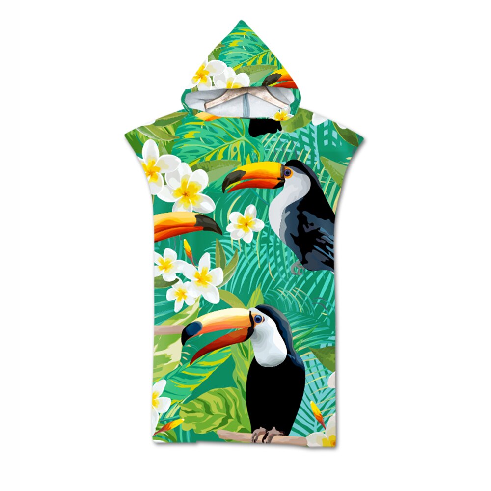 Tropische Bloem Monstera Parrot Toekan Flamingo Aloha Volwassen Kinderen Hooded Handdoek Zwembad Bad Strandlaken Poncho