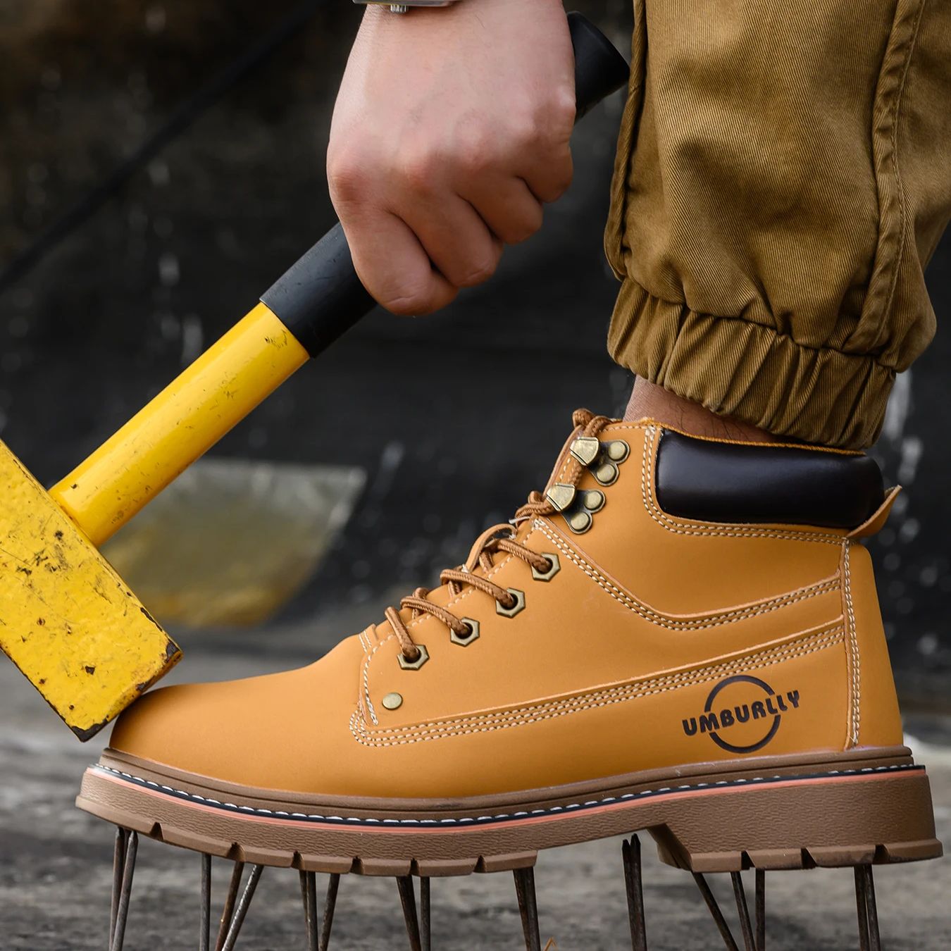 Arbeitsstiefel mit Stahlkappe, pannensichere Sicherheitsschuhe für Herren, rutschfeste, langlebige Wanderstiefel für den Bau im Freien