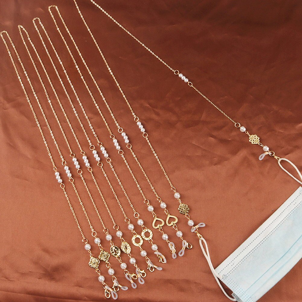 Elegante óculos de sol corrente para mulher pérola coração borboleta pingente anti-deslizamento óculos correntes cordão ouro pendurar pescoço eyewear encantos