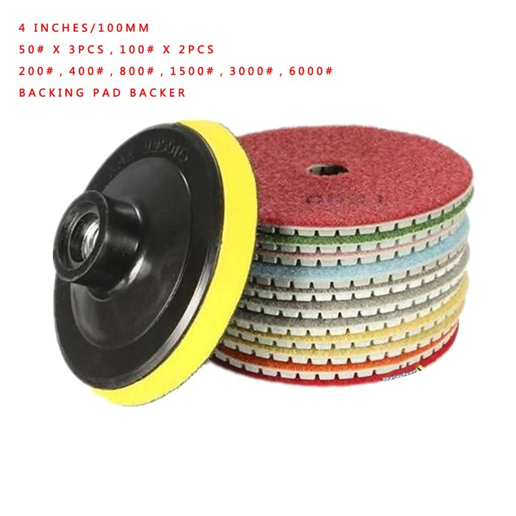 4-Inch Diamond Polishing Pads – 10 Grits Available (50-3000), Wet/Dry, For Granite, Marble, Concrete, Stone