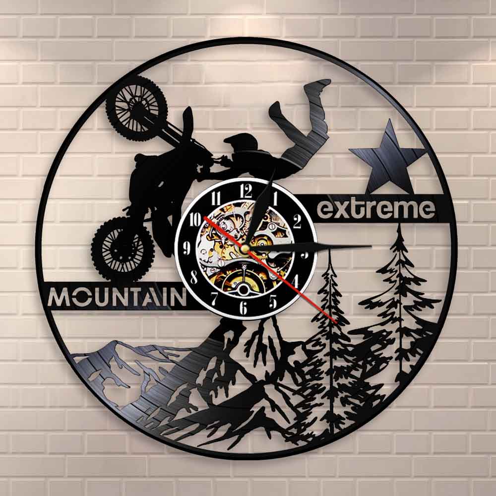 Motos extrêmes Moto vinyle Record horloge murale Moto VTT horloge murale Vintage saleté vélo décoratif Art mural