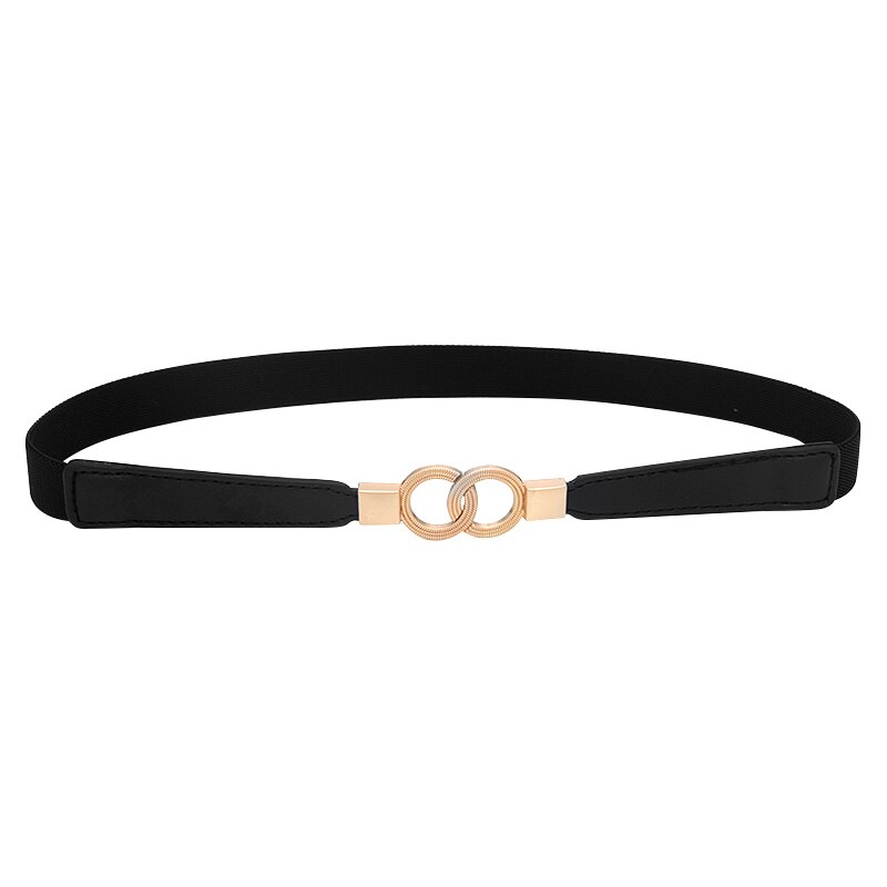 Dobbel ring gull spenne belte for kvinner elastisk nylon dame kjole midje belte stropp svart rød skinny stretch kvinnelig linning