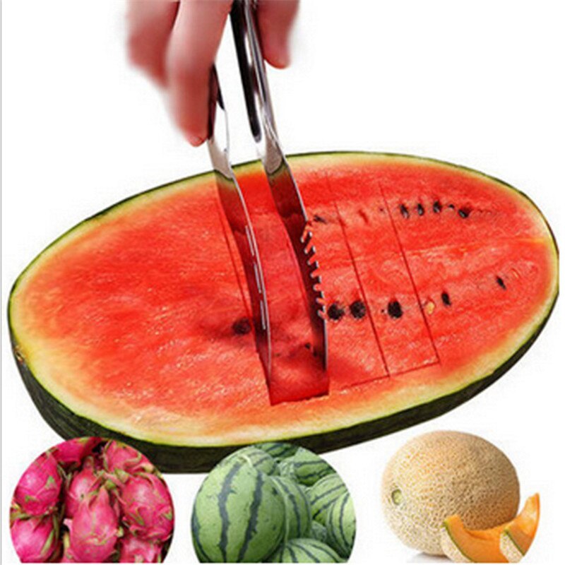 Watermelon Slicer Cutter Tongs Corer Fruit Melon Stainless Steel Tools Watermelon Cut Refreshing Watermelon Cubes Kitchen