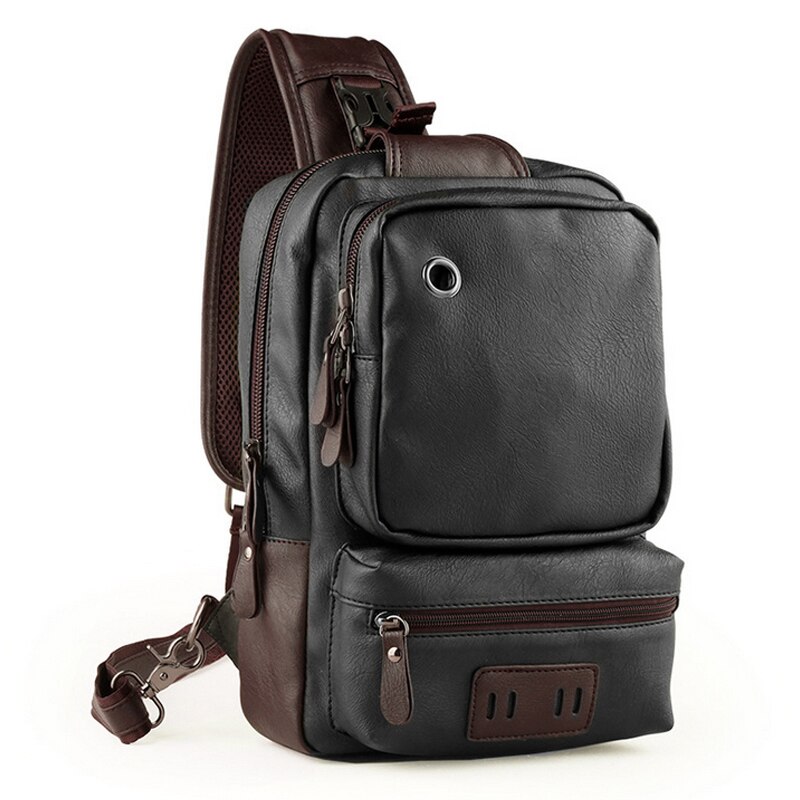 Männlichen USB Ladung Taschen männer Brust Tasche PU Umhängetasche Diagonale Paket Bote Reisetasche Crossbody Rucksack: Schwarz