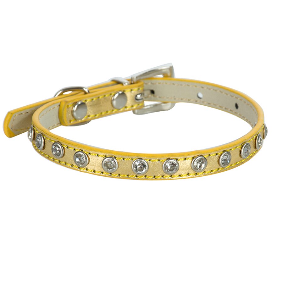 Bling Rhinestones PU Leather Cat Collar Crystal Studded Collars Yorkie Adjustable 8-11'' Cats Products for Pets Pink Red Purple: Gold