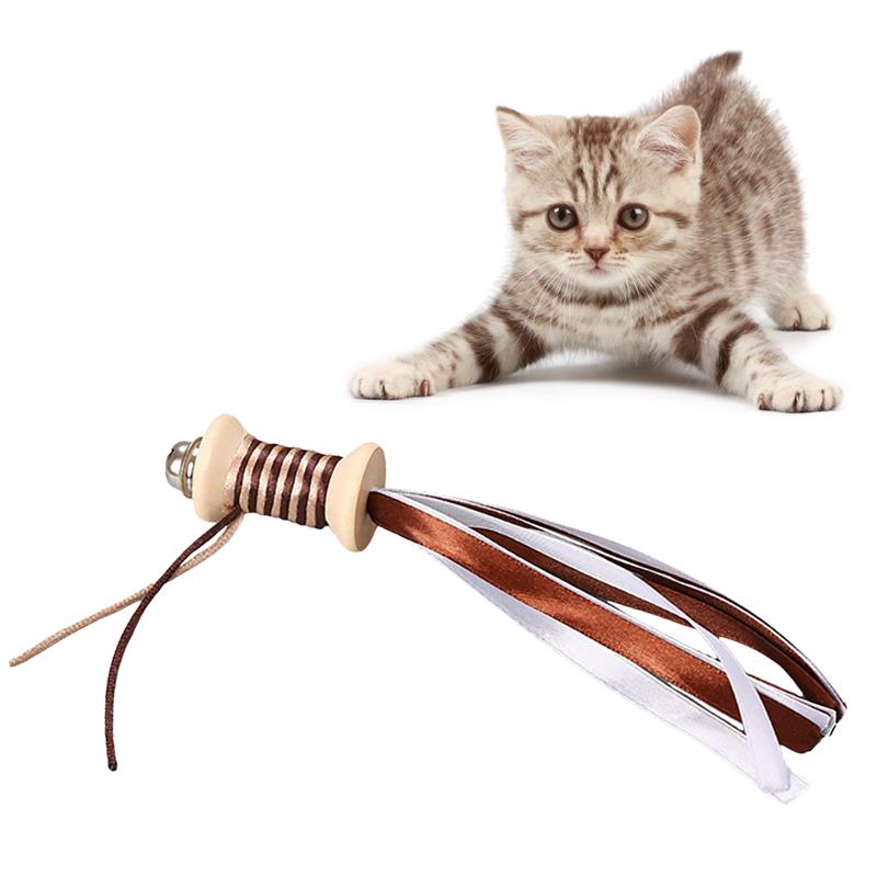 Legendog 1pc chat jouet Vintage en bois chat Teaser jouet chat ruban jouets avec cloche fournitures pour animaux de compagnie chat faveurs