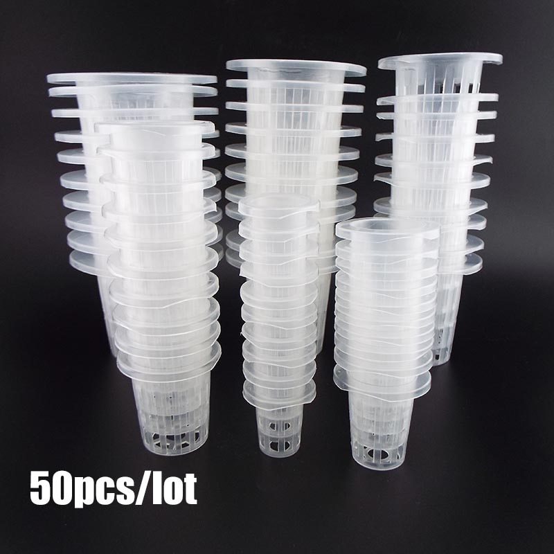 Macetas de malla hidropónica para vivero soporte de cesta de plástico para cultivo de plantas, taza para vivero, plantación de verduras, sin depósito, 50 Uds.