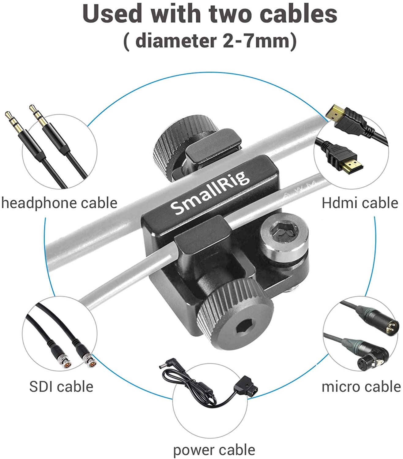 SmallRig Universal Kabel Klemme für DLSR Kamera Passt Kabel Durchmesser von 2-7mm wie mikrofon kabel, power kabel BSC2333