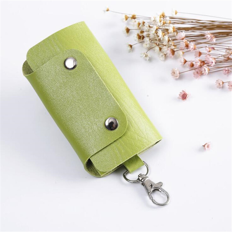 1 Pc Draagbare Lederen Huishoudster Houders Auto Sleutelhanger Key Holder Bag Case Unisex Wallet Cover Eenvoudige Effen Kleur Opbergtas