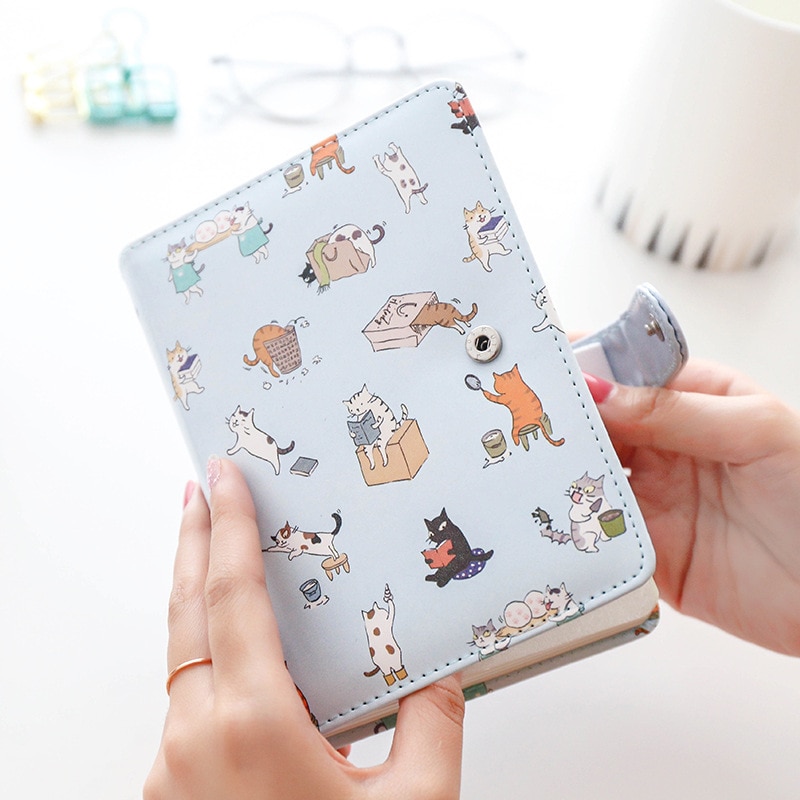Cute Kawaii Cat Stationery Leather Notebook Japanese Style Color Page Notebook Bullet Diary Agenda Planner Filofax Notepad
