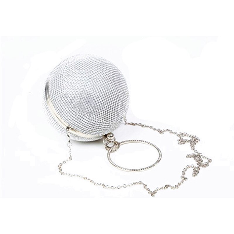 Women Evening Mini Clutch Bags Full Crystal Diamonds Round Shaped Clutches Lady Handbag Wedding Purse Chain Shoulder Make Up Bag