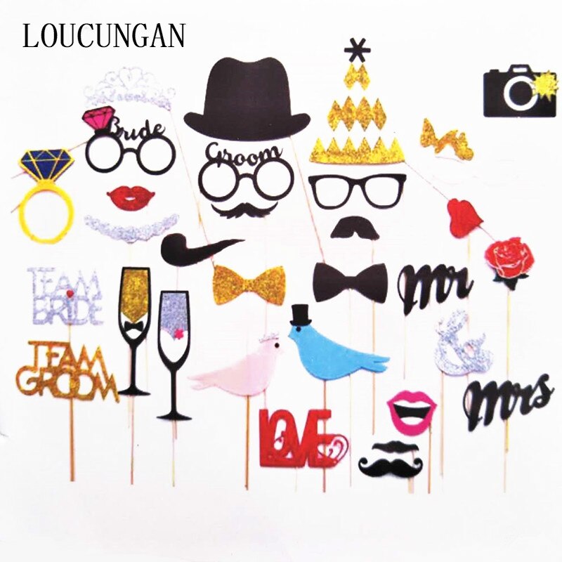 Team Bride PhotoBooth Props Bride To Be Mr Mrs Photo booth Props Just Married Bachelorette Party Decor Funny Glasses Mustache