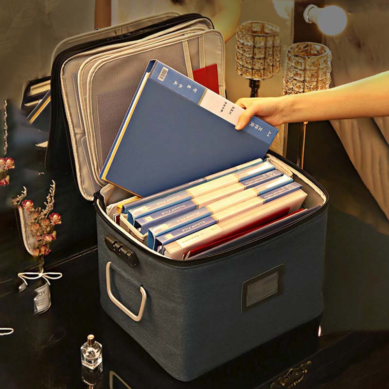Large Capacity Document Organizer Bag With Lock Portable Card Bag Travel Storage Box For Important File Multi-Function Case