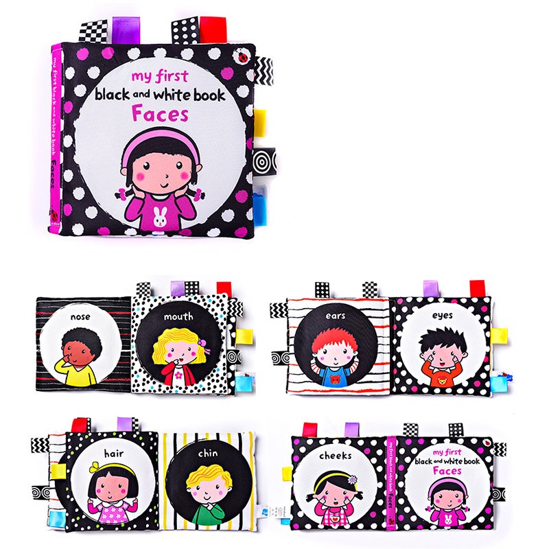 Baby visual excitement book quiet book black and white enlightenment educational toy animal cloth book baby books 0 12 months: Faces book