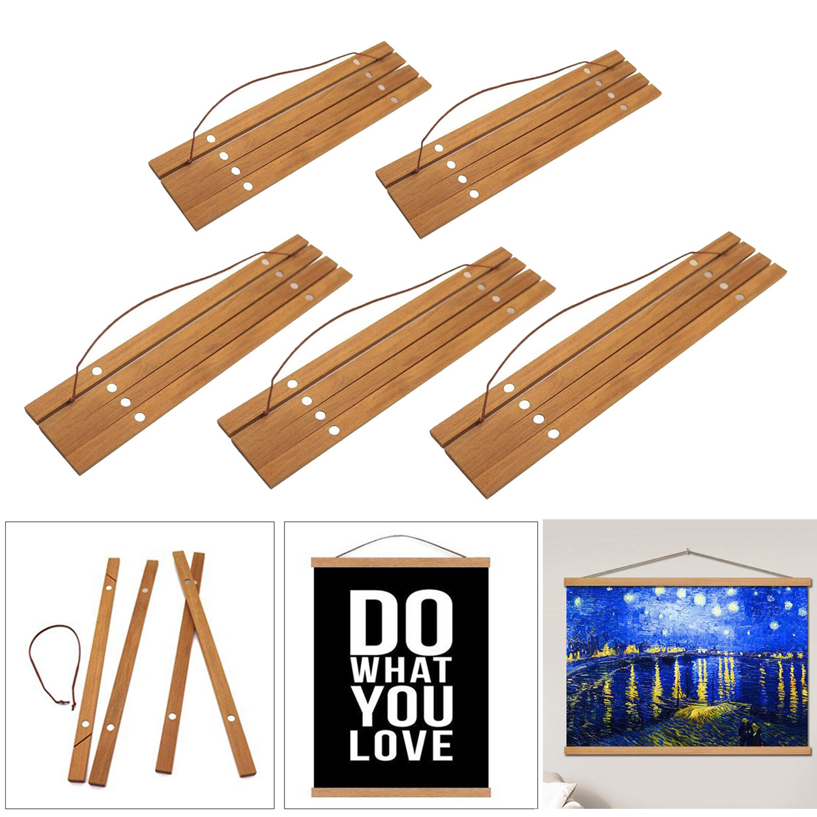 4pcs Magnetic Poster er Frame Teak Wooden er Frame Natural Painting Photo Frame Canvas Wall Art Craft Frame Art er