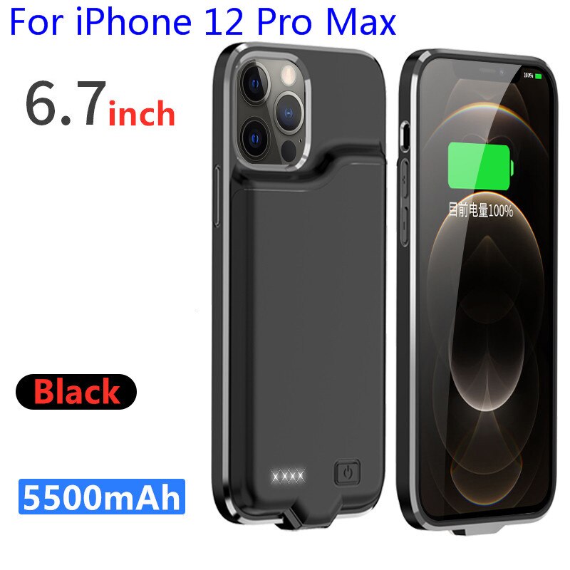 I12 Silm Silikon stoßfest Batterie Ladegerät Fall Für iPhone 12 Pro Max Power Bank Fällen Für iPhone 12 Mini Lade abdeckung Capa: i12 Pro Max-Black
