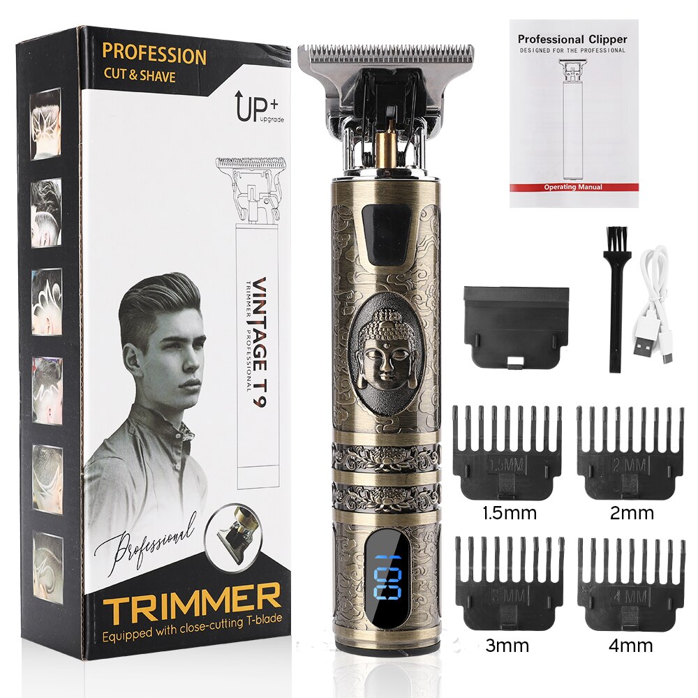 T9 Electric Hair Clipper Rechargeable Shaver Beard Trimmer 0mm Men Hair Cutting Machine Barber Hair Cutter Razor Mower for Man: LCD Buddha with box