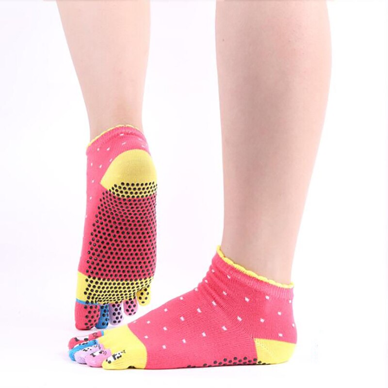 Calcetines de Pilates antideslizantes divertidos de dibujos animados con cinco dedos, calcetines deportivos informales de interior separados para hombre, calcetines de algodón para Yoga para mujer