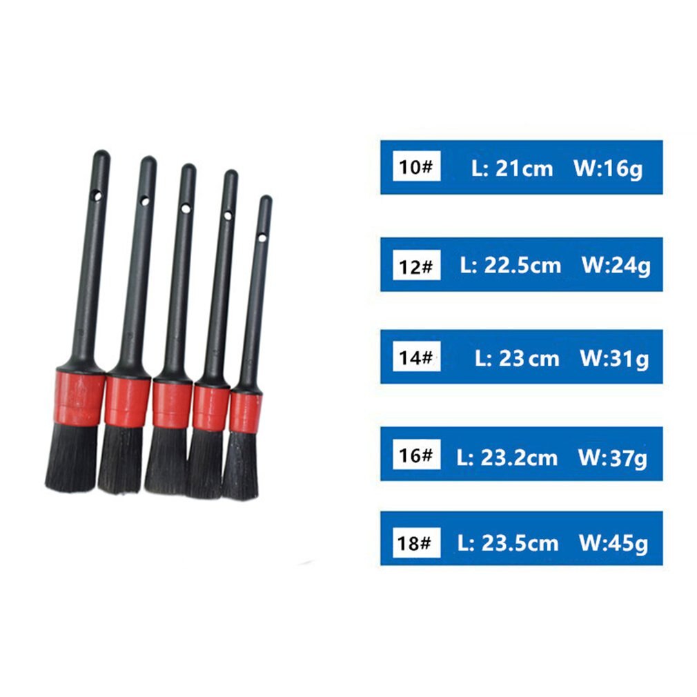 5PCS Multi-Functional Car Detailing Brushes Car Wash Slit Brush Clean Seat Detail Brush Natural Boar Hair Brushes