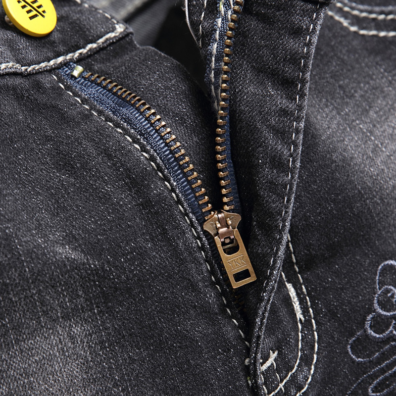 Trend Men's Summer Denim Shorts Dragon Embroidery Ripped Hole Locomotive Elasticity Black Short Jeans Male Clothing