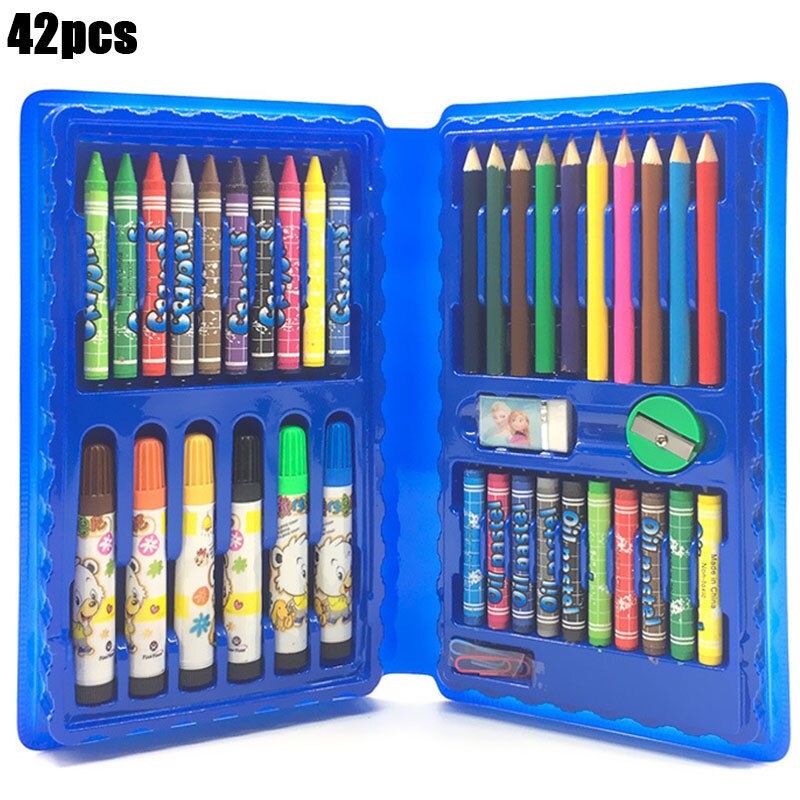 208 PCS Kid disegnare Set matita colorata pastello acquerelli penne disegno Set giocattolo disegno arte pennarelli materiale scolastico regali per bambini: 42 Pcs Blue