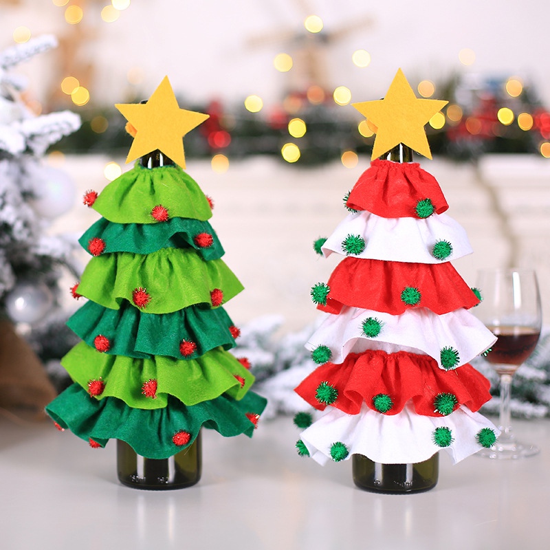 Christmas Tree Wine Bottle Cap Cover Set Christmas Party Table Decoration