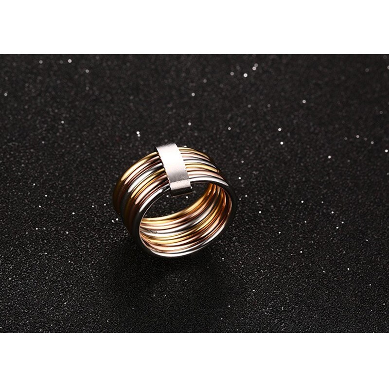 Vnox Mode 6 Plain Bands Vergrendeld Gestapeld Wide Verklaring Cocktail Ringen Voor Vrouwen Drie Kleuren Femme Ring Set